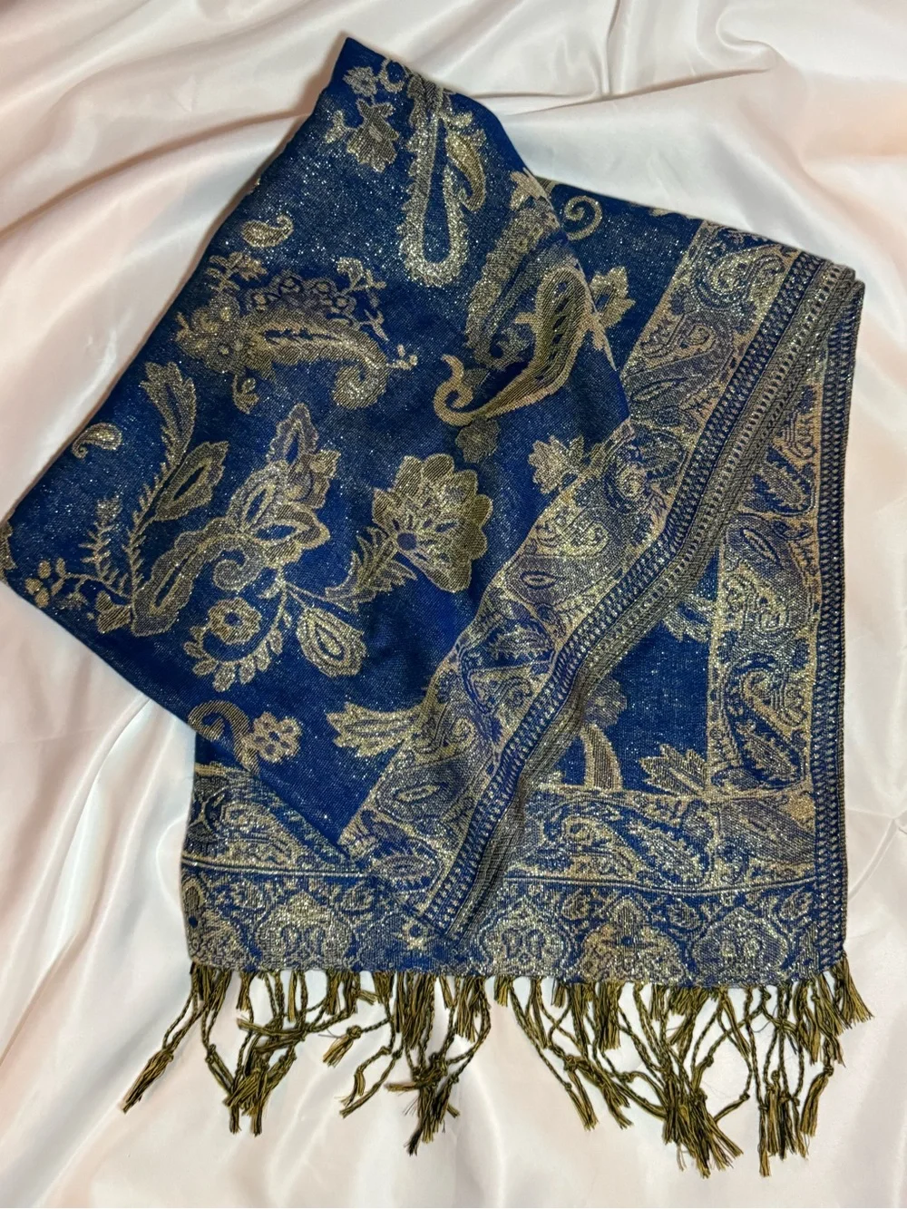 Blue and Gold Paisley Pashmina Scarf - Brand